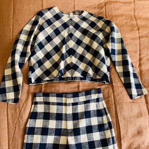 Zara Plaid Shorts + Top Set Size S White & Navy
